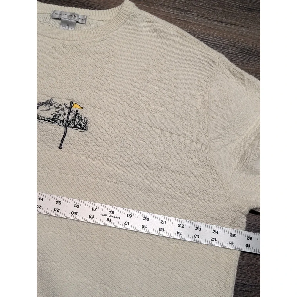 Cypress Links Mens XL Off White Textured Knit Embroidered Golf Mountain Sweater - Picture 2 of 5
